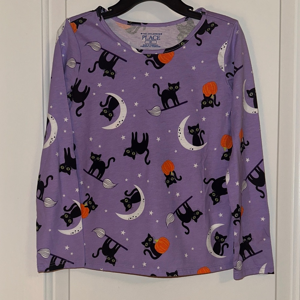 The Children's Place Purple Halloween Cat Long-Sleeve Top